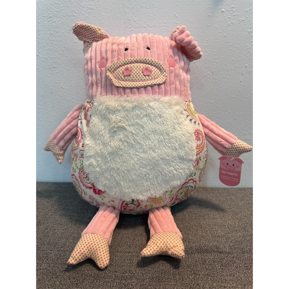 Pier 1 Imports Charlotte Web Pig Paisley Corduroy Stuffed Animal Plush Toy 15"
